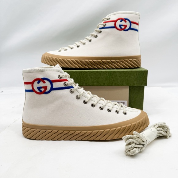 Gucci Interlocking G Logo Canvas High Top Sneakers - Picture 2 of 16